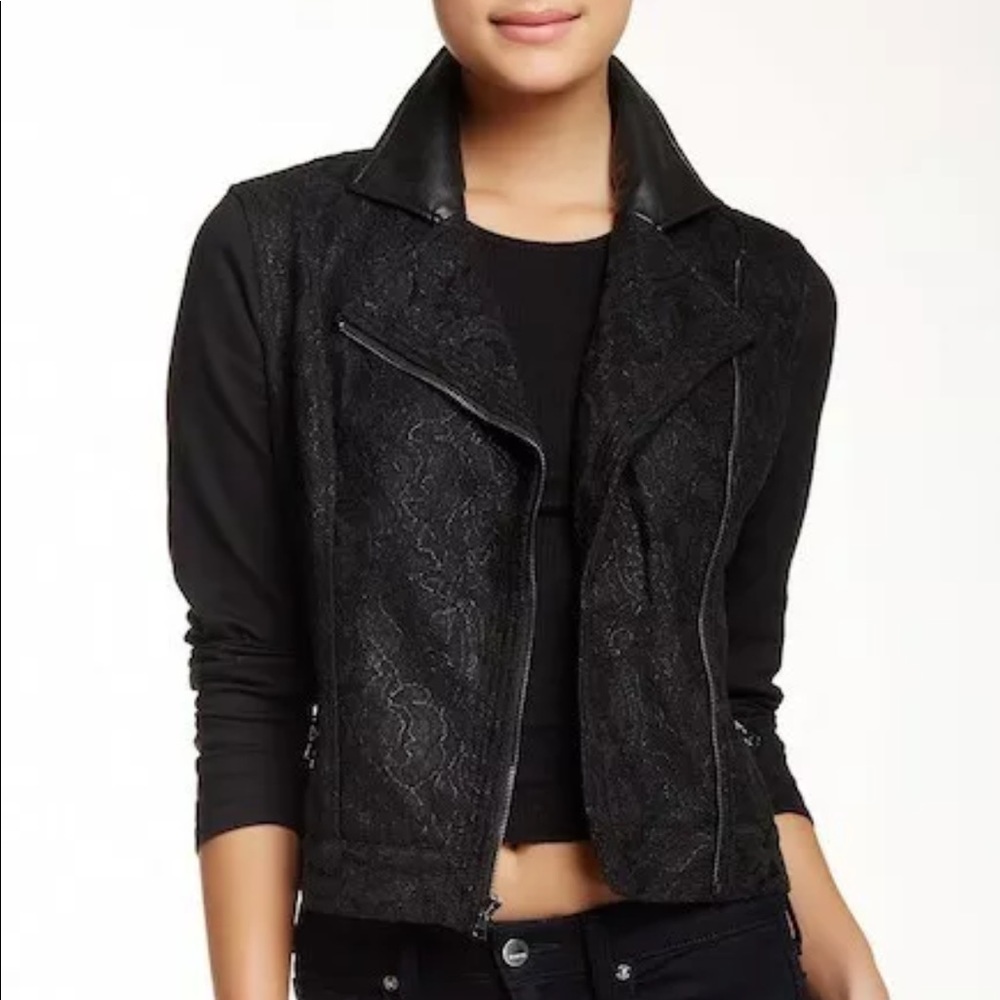 NWTs Genetic Denim Womens Layne Moto black Lace Jacket size XS